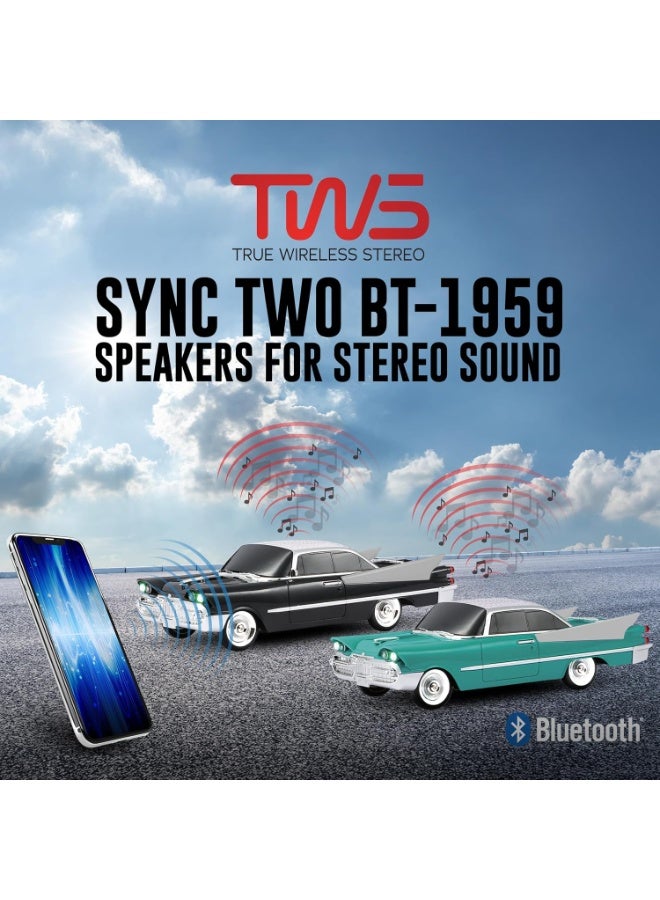 Retro Style Bluetooth Speaker with Classic Car Design, Dual 2-Inch Speakers, Hands-Free Calling, Built-in Microphone, FM Radio & LED Party Lights – Red - Image 4